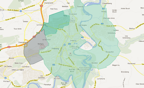 plan détaillé de l'état actuel du réseau de fibre optique à Fribourg